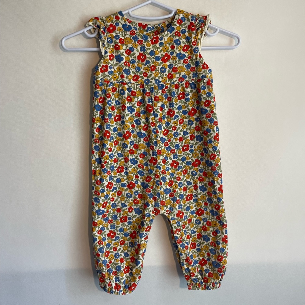 Baby Boden Corduroy Jumpsuit Floral Fall 12-18M  Button back